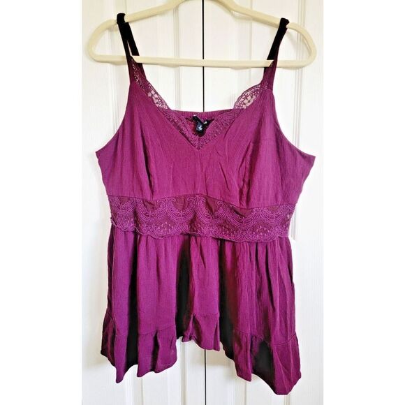 Torrid 2 Cami‎ Top Purple Babydoll Sleeveless Lined Chest Lace Waist & Neckline - Picture 1 of 9